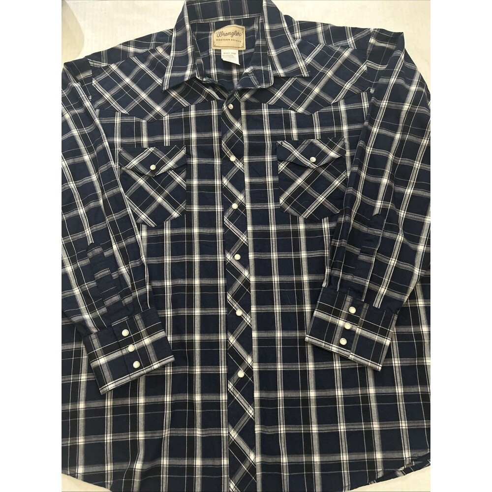 Wrangler Western Pearl Snap Shirt Mens 2XL Plaid Long Sleeve